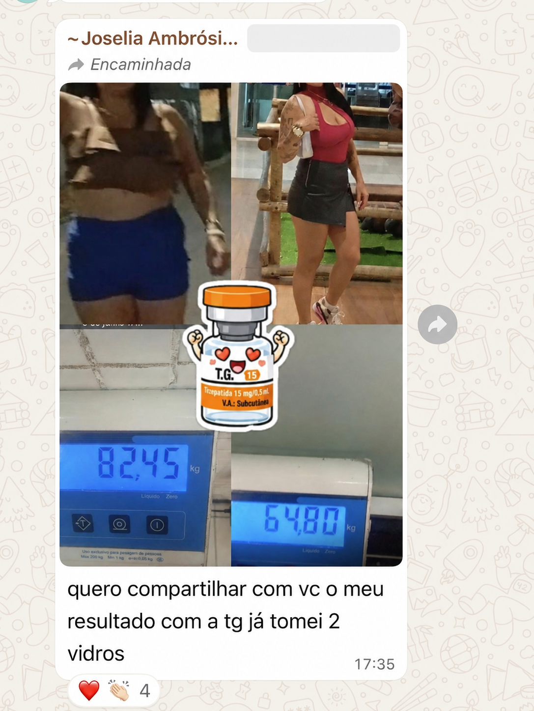 Depoimento real de cliente recebido pelo WhatsApp, conversa 1