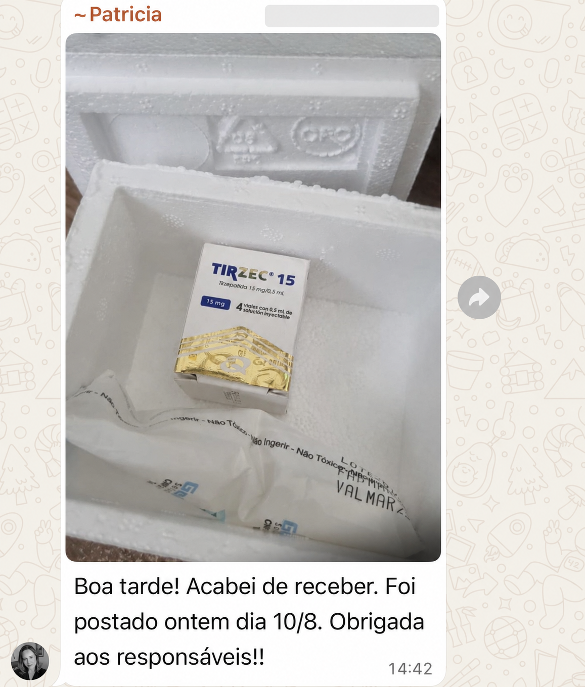 Depoimento real de cliente recebido pelo WhatsApp, conversa 6