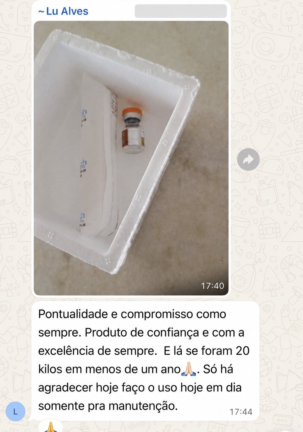 Depoimento real de cliente recebido pelo WhatsApp, conversa 9